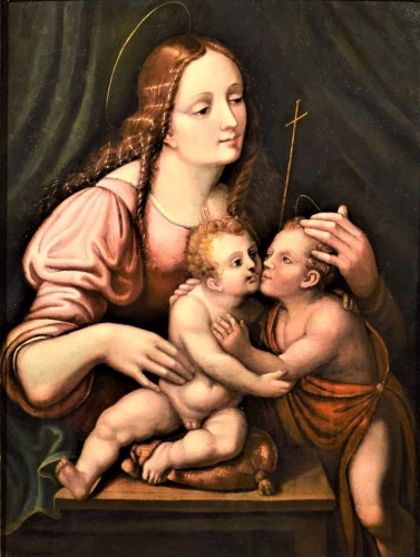 Vierge à l'Enfant et Saint Jean Baptiste - Renaissance Lombarde 16e siècle